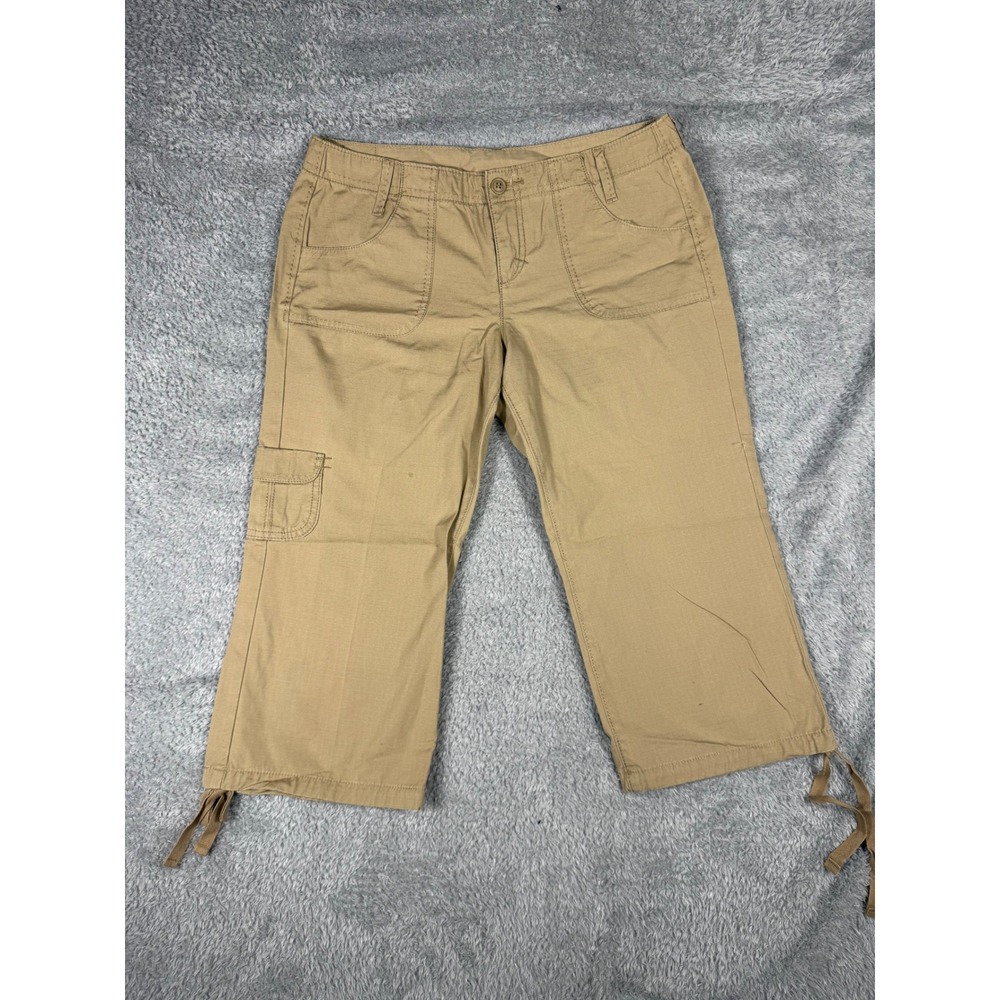 Lucky Brand Cargo Capri Pants Womens 8/29 Khaki Tan y2k Ripstop Tie Hem Utility